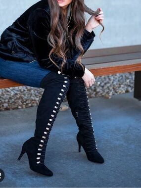 DbDk Fashion Black Lace-Up Over-the-Knee Stiletto Boots